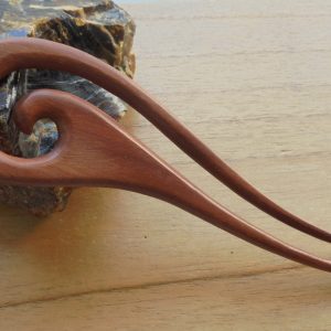2-Prong Spiral Wooden Hair Stick – Handmade Saba Wood Hair Fork and Hair Pin