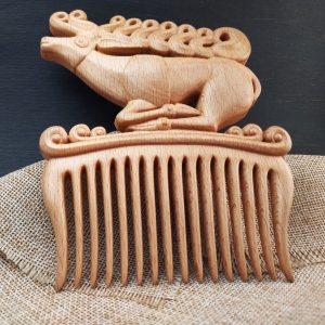Handmade Beech Wood Deer Hair Comb – Scythian Art Carved Wooden Hair Accessory