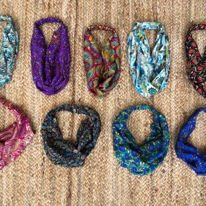 Recycled Silk Sari Headband Set – Boho Cross Hair Wrap, Set of 2