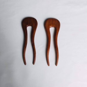 Wooden 2-Prong Hair Fork Set of 2 – Ram Design Natural Wood Hair Stick for Buns