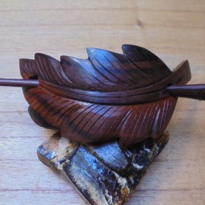 Leaf Design Wood Hair Barrette – Handmade Sono Wood Hair Clip and Shawl Pin from Bali