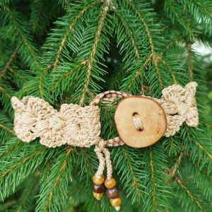 Boho Wood Button Hair Tie for Buns – Handmade Crocheted Lace Hair Accessory, Set