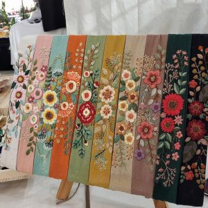 Hand Embroidered Floral Linen Headband – Handmade Fabric Hair Band for Women