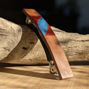 Handmade French Barrette Hair Clip – Walnut and Padauk Wood with Blue Veneer Inlay