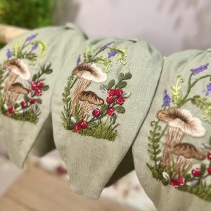 Embroidered Linen Turban Headband – Handmade Floral Knot Wide Headband