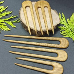 Minimalist Oak Hair Fork Set of 5 – Hand Carved U-Shaped Wooden Bun Holder Collection