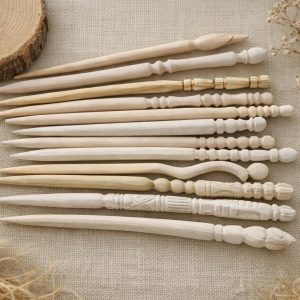 Hand Carved Wooden Hair Sticks Set – Natural Wood Boho Hair Pins and Bun Holders for Women